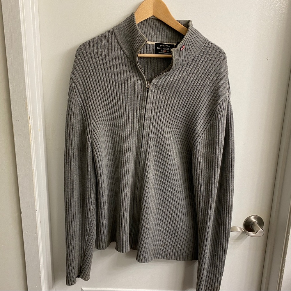 Ralph Lauren Polo Gray Ribbed Zipper Sweater Sz XL